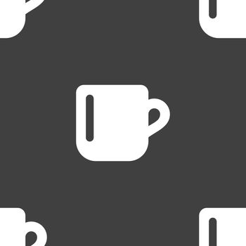 cup coffee or tea icon sign. Seamless pattern on a gray background. Vector illustration
