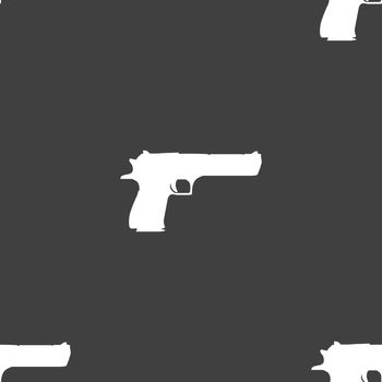 gun icon sign. Seamless pattern on a gray background. Vector illustration