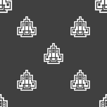 skyscraper icon sign. Seamless pattern on a gray background. Vector illustration