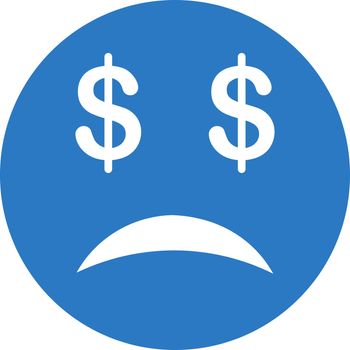 Bankrupt Smiley icon from Commerce Set. Vector style is flat symbol, smooth blue color, rounded angles, white background.