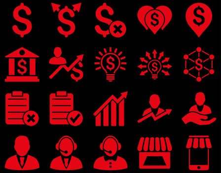 Trade business and bank service icon set. These flat icons use %icon_colors%. Images are isolated on a black background. Angles are rounded.