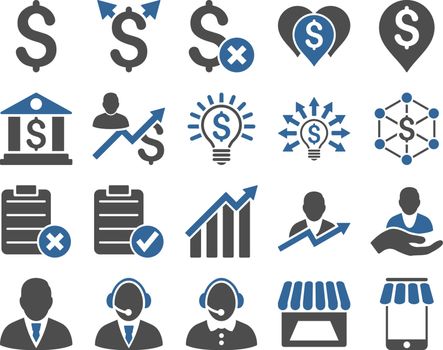 Trade business and bank service icon set. These flat bicolor icons use %icon_colors%. Images are isolated on a white background. Angles are rounded.