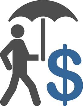 Umbrella icon from Business Bicolor Set. This flat vector symbol uses cobalt and gray colors, rounded angles, and white background on a white background.