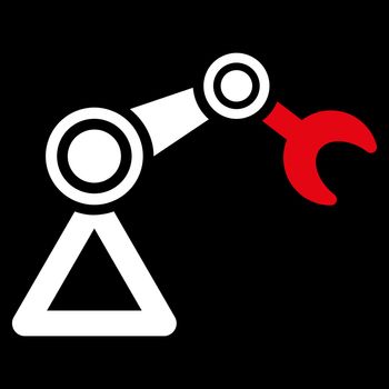 Manipulator icon. This flat vector symbol uses red and white colors, rounded angles, and isolated on a black background.
