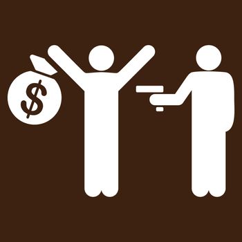 Robbery icon. This flat vector symbol uses white color, rounded angles, and isolated on a brown background.