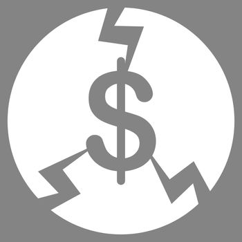 Financial Crash icon from Commerce Set. Vector style is flat symbol, white color, rounded angles, gray background.