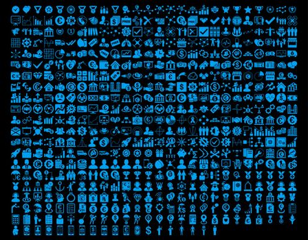 Application Toolbar Icons. 576 flat icons use blue color. Vector images are isolated on a black background. 