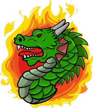 Dragon head with flame behind him