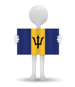 small 3d man holding a flag of Barbados
