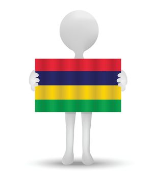 small 3d man holding a flag of Republic of Mauritius
