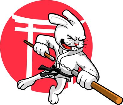 A rabbit with double stick or nunchaku in his hand.