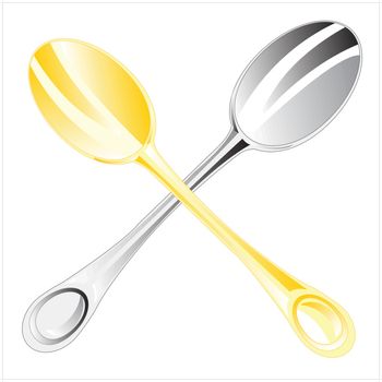 Two table spoons on white background is insulated