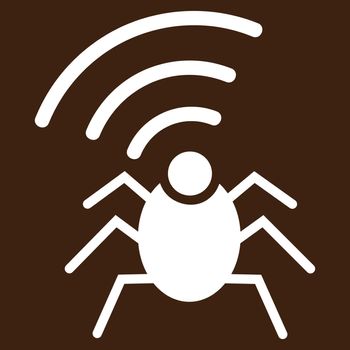 Radio spy bug icon from Business Bicolor Set. Vector style is flat symbol, white color, rounded angles, brown background.