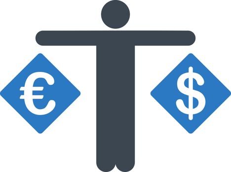 Currency compare icon. Vector style is flat bicolor symbols, smooth blue colors, rounded angles, white background.