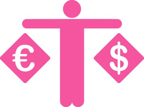 Currency compare icon. Vector style is flat symbols, pink color, rounded angles, white background.