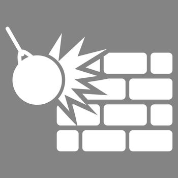 Destruction icon. Vector style is flat symbols, white color, rounded angles, gray background.