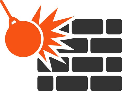 Destruction icon. Vector style is flat bicolor symbols, orange and gray colors, rounded angles, white background.