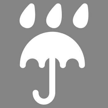 Rain protection icon. Vector style is flat symbols, white color, rounded angles, gray background.