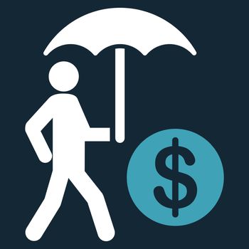 Financial insurance icon. Vector style is flat bicolor symbols, blue and white colors, rounded angles, dark blue background.