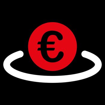 Deposit from BiColor Euro Banking Icon Set. Vector style is flat bicolor, red and white symbol, rounded angles, black background.