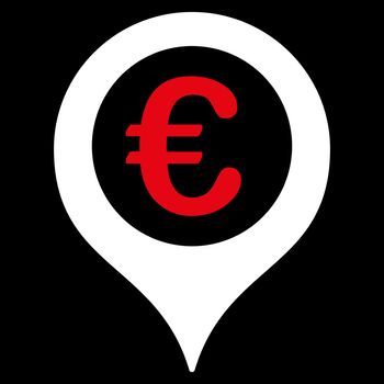Map marker from BiColor Euro Banking Icon Set. Vector style is flat bicolor, red and white symbol, rounded angles, black background.