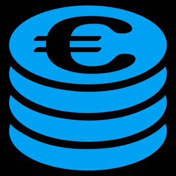 Coin column from BiColor Euro Banking Icon Set. Vector style is flat, blue symbol, rounded angles, black background.