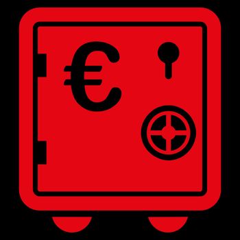 Safe euro  icon. Vector style is flat, red symbol, rounded angles, black background.