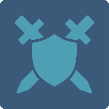 Guard icon from Commerce Buttons OverColor Set. Vector style is cyan and blue colors, flat square rounded button, white background.
