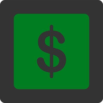 Finance icon. Vector style is green and gray colors, flat square rounded button, white background.