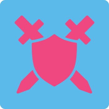 Guard icon from Commerce Buttons OverColor Set. Vector style is pink and blue colors, flat square rounded button, white background.