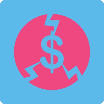 Financial Crash icon. Vector style is pink and blue colors, flat square rounded button, white background.