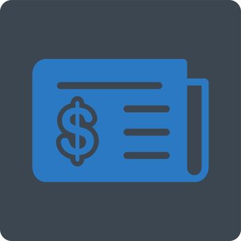Financial News icon. Vector style is smooth blue colors, flat square rounded button, white background.