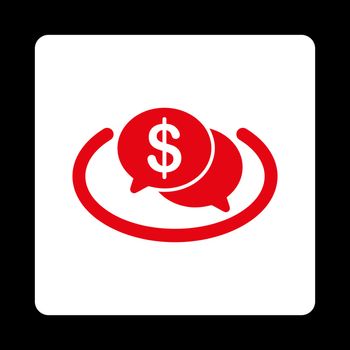 Financial Network icon. This flat rounded square button uses red and white colors and isolated on a black background.