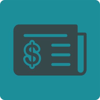 Financial News icon. Vector style is soft blue colors, flat square rounded button, white background.