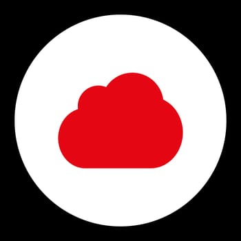 Cloud icon. This round flat button is drawn with red and white colors on a black background.