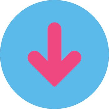 Arrow Down icon. This round flat button is drawn with pink and blue colors on a white background.