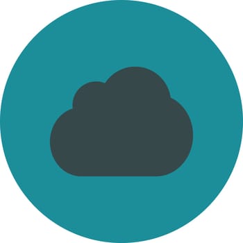 Cloud icon. This round flat button is drawn with soft blue colors on a white background.