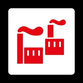 Industry icon. Vector style is red and white colors, flat rounded square button on a black background.