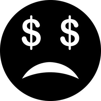 Bankrupt Smiley icon from Commerce Set. Vector style is flat symbol, black color, rounded angles, white background.