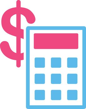 Calculation icon from Commerce Set. Vector style is bicolor flat symbol, pink and blue colors, rounded angles, white background.