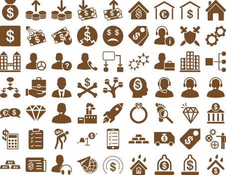 Commerce Icons. These flat icons use brown color. Vector images are isolated on a white background.