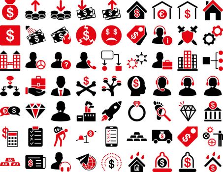 Commerce Icons. These flat bicolor icons use intensive red and black colors. Vector images are isolated on a white background.