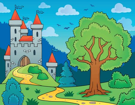 Castle and tree theme image - eps10 vector illustration.