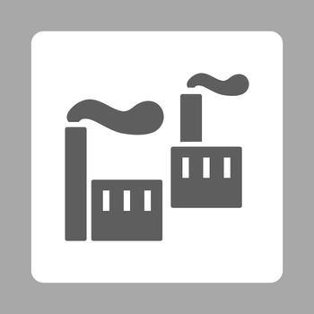 Industry icon. Vector style is dark gray and white colors, flat rounded square button on a silver background.