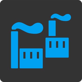 Industry icon. Vector style is blue and gray colors, flat rounded square button on a white background.