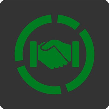 Acquisition diagram icon. Vector style is green and gray colors, flat rounded square button on a white background.