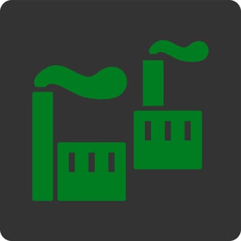 Industry icon. Vector style is green and gray colors, flat rounded square button on a white background.