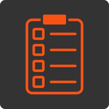 Examination icon. Vector style is orange and gray colors, flat rounded square button on a white background.