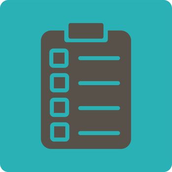 Test task icon. Vector style is grey and cyan colors, flat rounded square button on a white background.