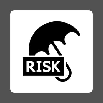 Umbrella icon. This flat rounded square button uses black and white colors and isolated on a gray background.